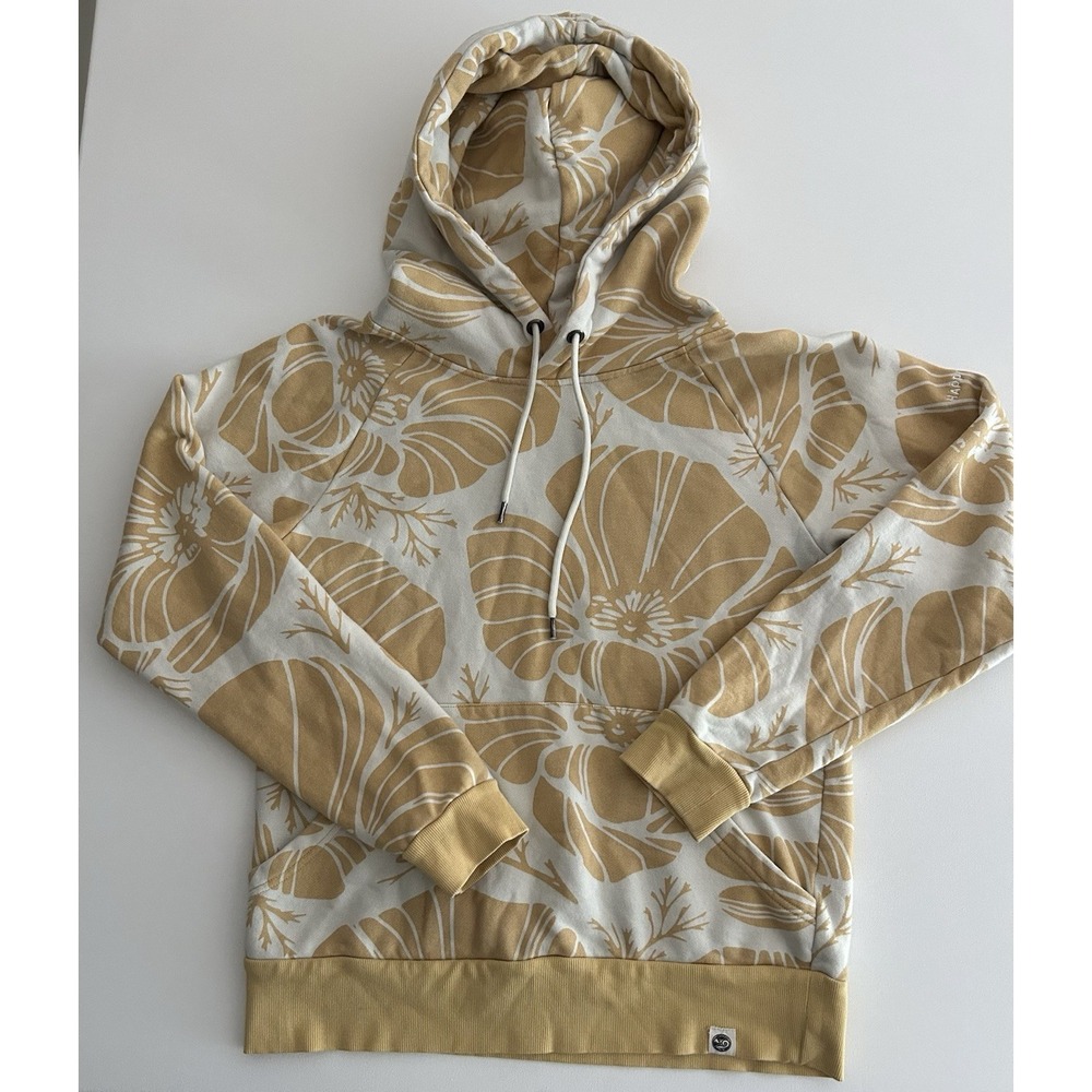 Happy Earth Organic Cotton Poppy Floral Hoodie Women's Small Beige Botanical